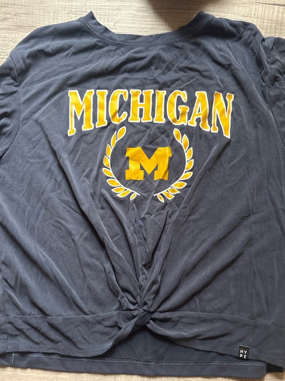 Hype Navy Crop Top with Yellow Michigan Graphic
